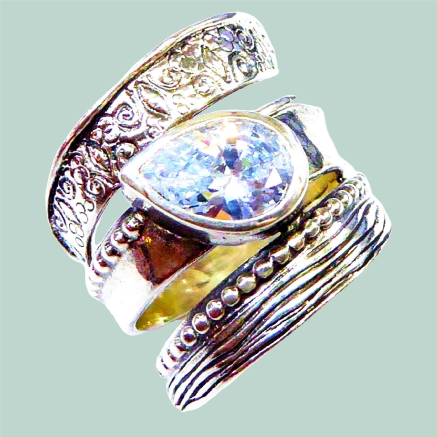 Bluenoemi Jewelry Rings Bluenoemi - SHR606 - Sterling silver Woman ring Leaf Design set CZ zircon