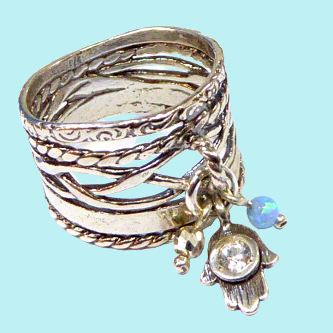 Bluenoemi Jewelry Rings Bluenoemi silver ring for woman , Charms Hamsa ring, Blue Opal