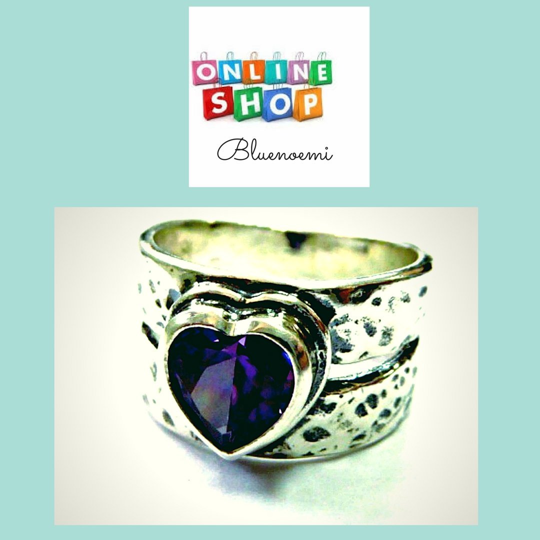 Silver Sterling Jewelry Bluenoemi sterling silver rings. Zircon Israel 925 ring for woman, heart love. - Bluenoemi