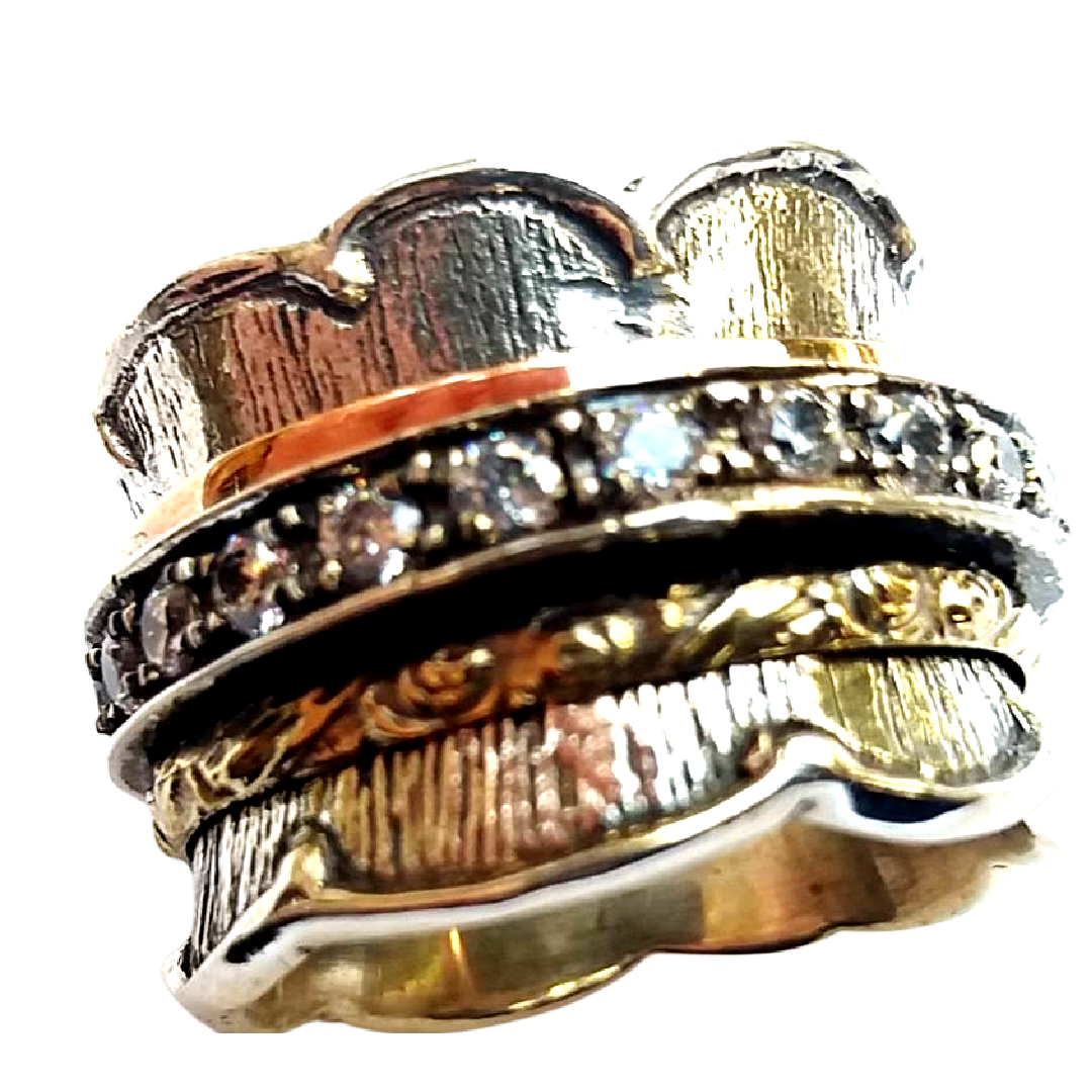 Bluenoemi Jewelry Rings Elegant Sterling Silver Rose / Yellow gold Ring. Floral CZ zircons jewelry.