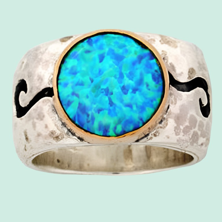 Blue opal sterling silver ring for man / woman Bluenoemi Israeli jewelry Bluenoemi Jewelry Rings Hippie ring , blue opal ring , silver gold ring for woman , bohemian rings, israeli jewellery