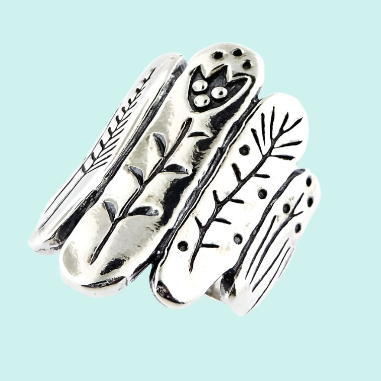 Lovely hippie silver ring for women, Botanic drawing silver rings for woman, bohemian rings silber - Bluenoemi
