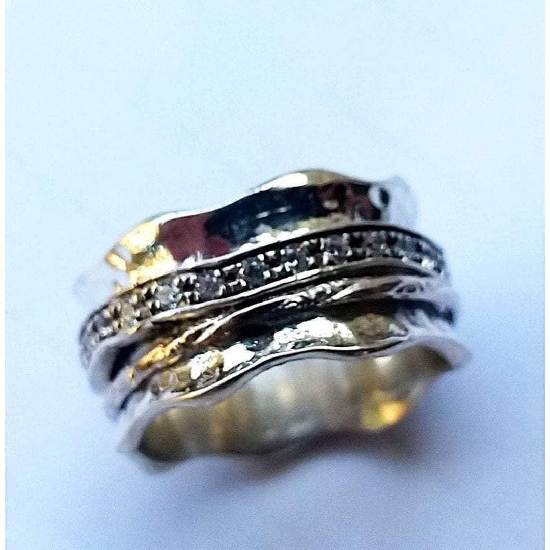 Bluenoemi Jewelry Rings Meditation ring for woman, cz zircons silver and gold spinning ring