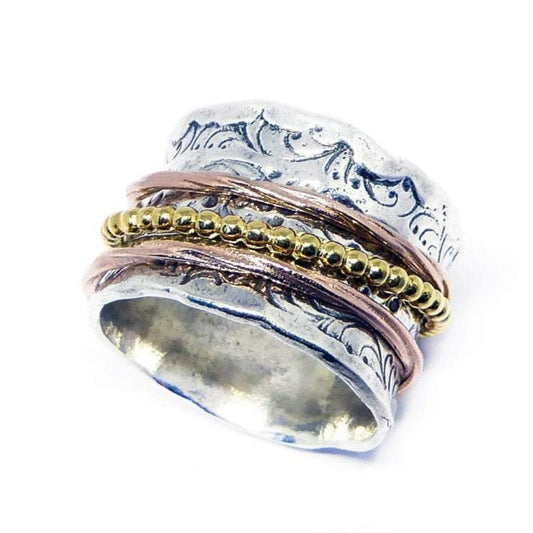 Bluenoemi Jewelry Rings Meditation Ring, spinner silver ring and 3 silver and goldplated bands
