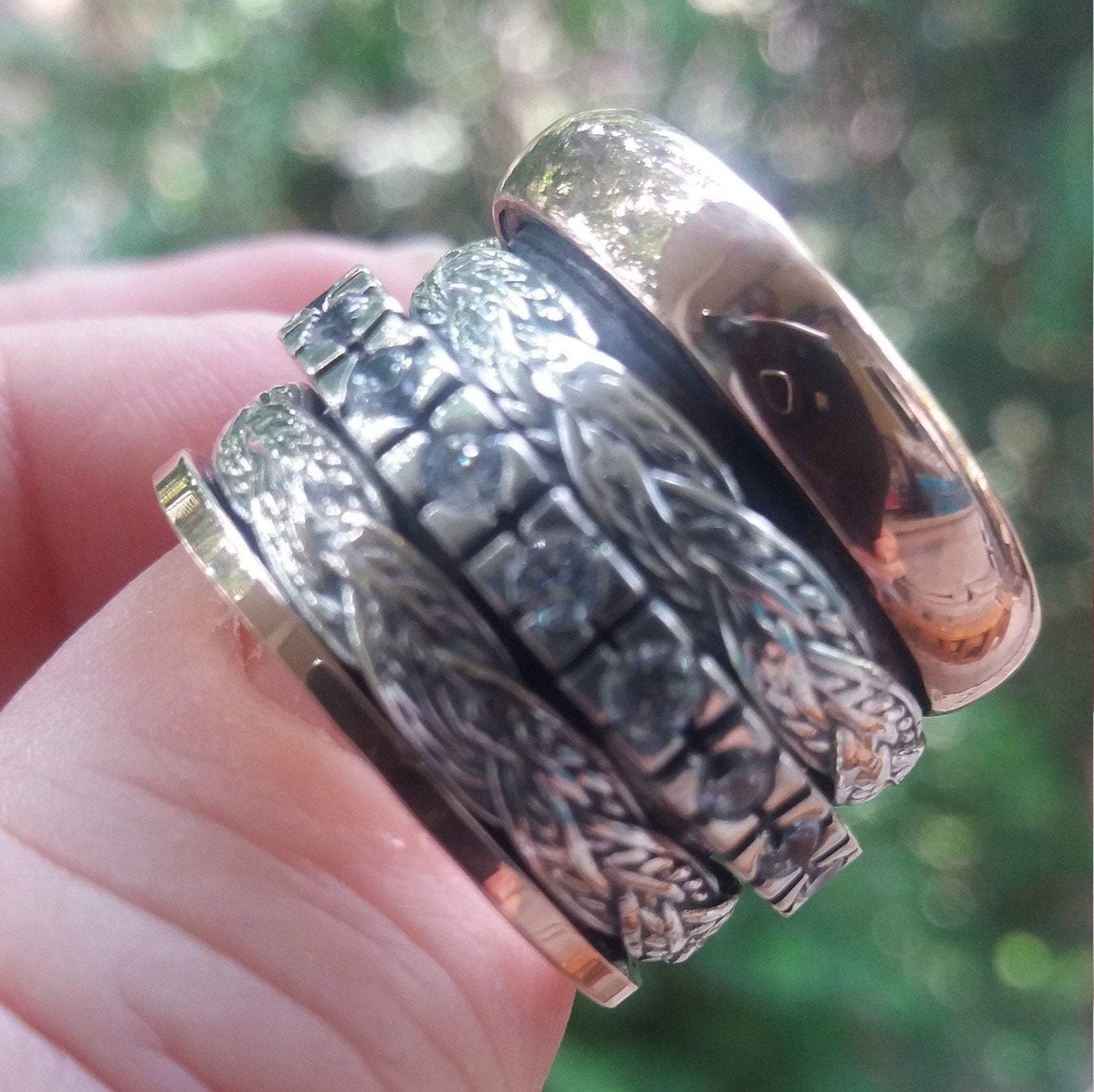 Bluenoemi Jewelry Rings Meditation Spinner Celtic Ring for Woman Silver & Gold Engagement Ring with a CZ Zircons