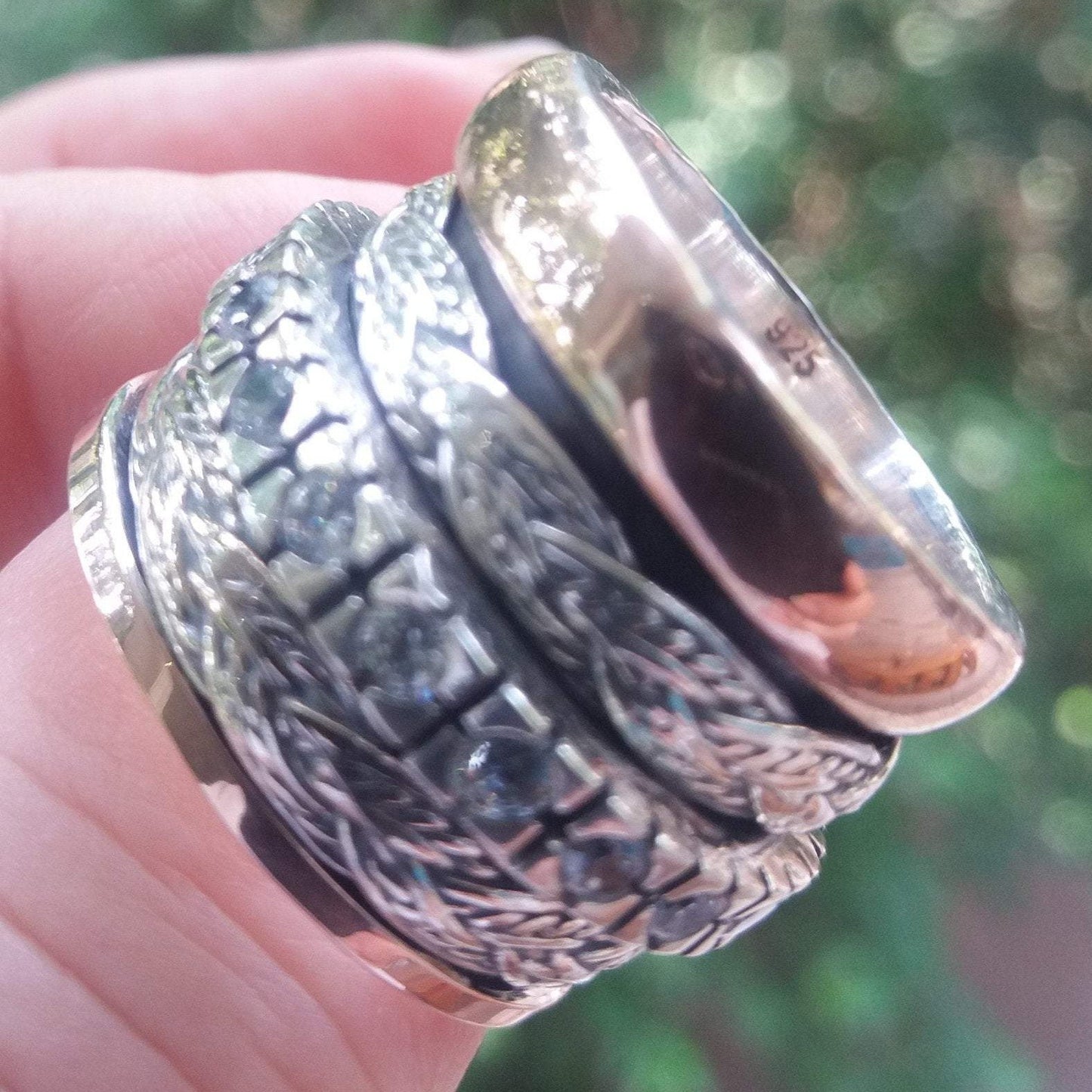 Bluenoemi Jewelry Rings Meditation Spinner Celtic Ring for Woman Silver & Gold Engagement Ring with a CZ Zircons
