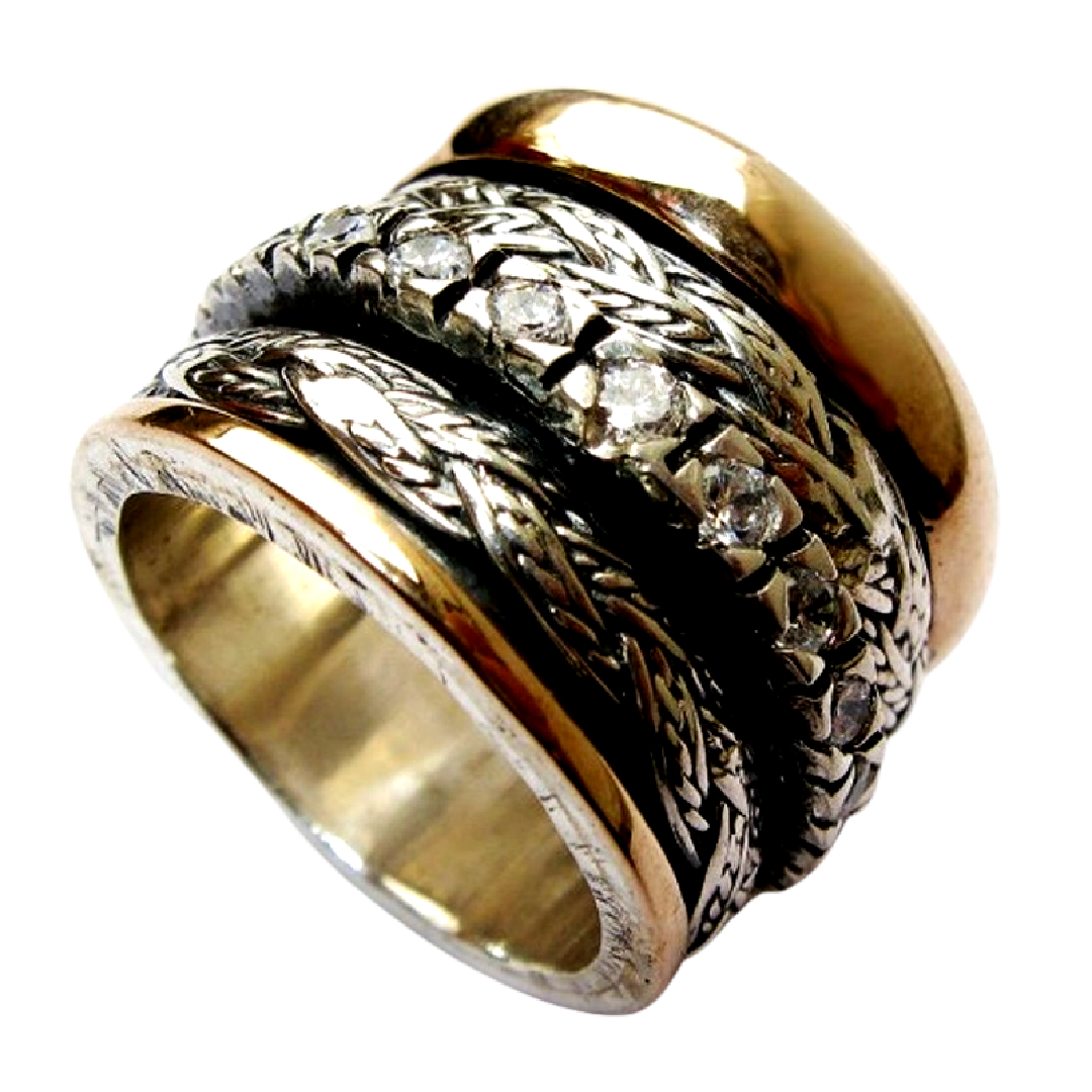 Bluenoemi Jewelry Rings Meditation Spinner Celtic Ring for Woman Silver & Gold Engagement Ring with a CZ Zircons