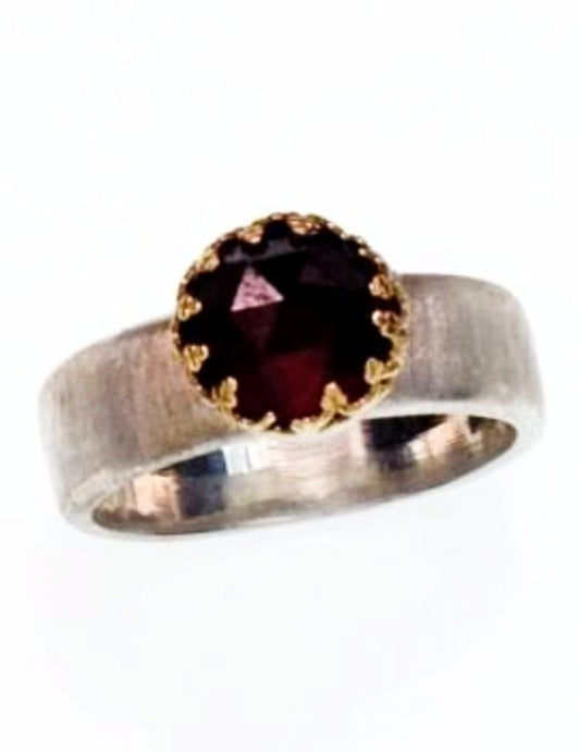 Bluenoemi Jewelry Rings Ring silver 9K gold set with a rose cut garnet ring for woman