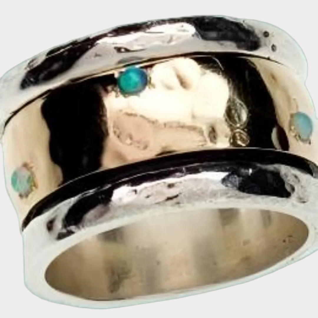 Chunky Spinner Ring for woman. Fidget ring silver gold 9 carats opals ring. - Bluenoemi