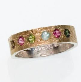 Silver and gold 9kt ring set with tourmalines. Favorite ring for woman - Bluenoemi