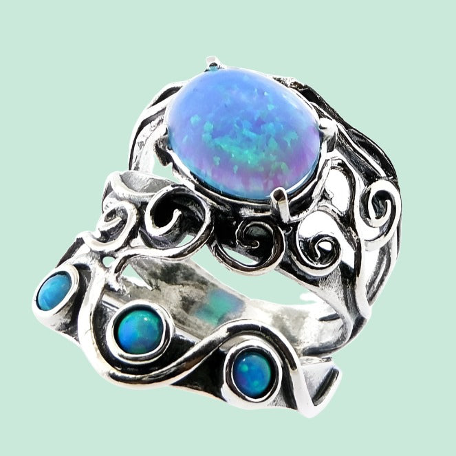 Bluenoemi Jewelry Rings Silver ring set with opal, blue opal on silver ring, bohemian rings
