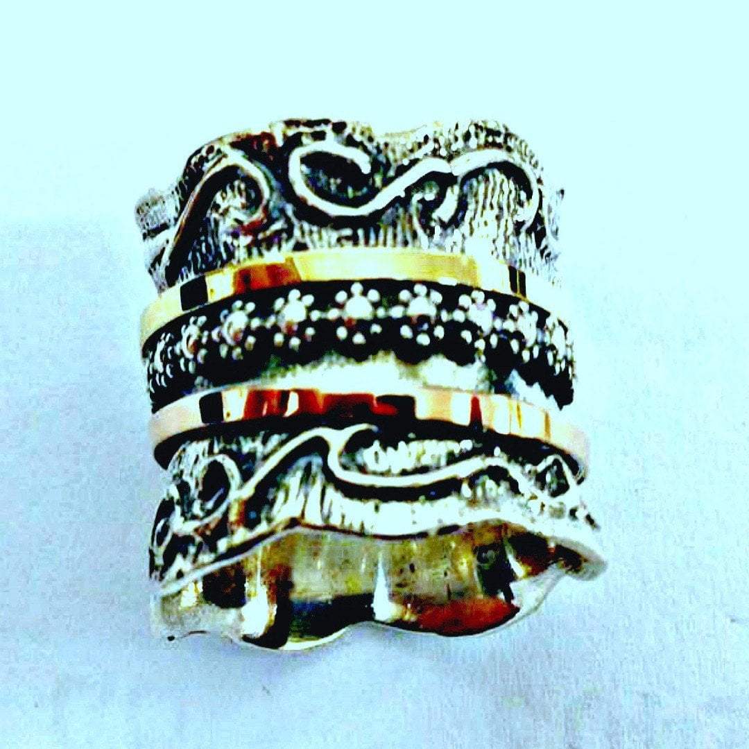 Bluenoemi Jewelry Rings Spinner Ring Floral Rings / Silver Gold Jewelry Rose & Yellow Gold Silver