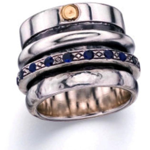Bluenoemi Jewelry Rings Spinner Ring for Man silver gold 9ct with Saphires /Sterling Silver .925 Designer Jewelry