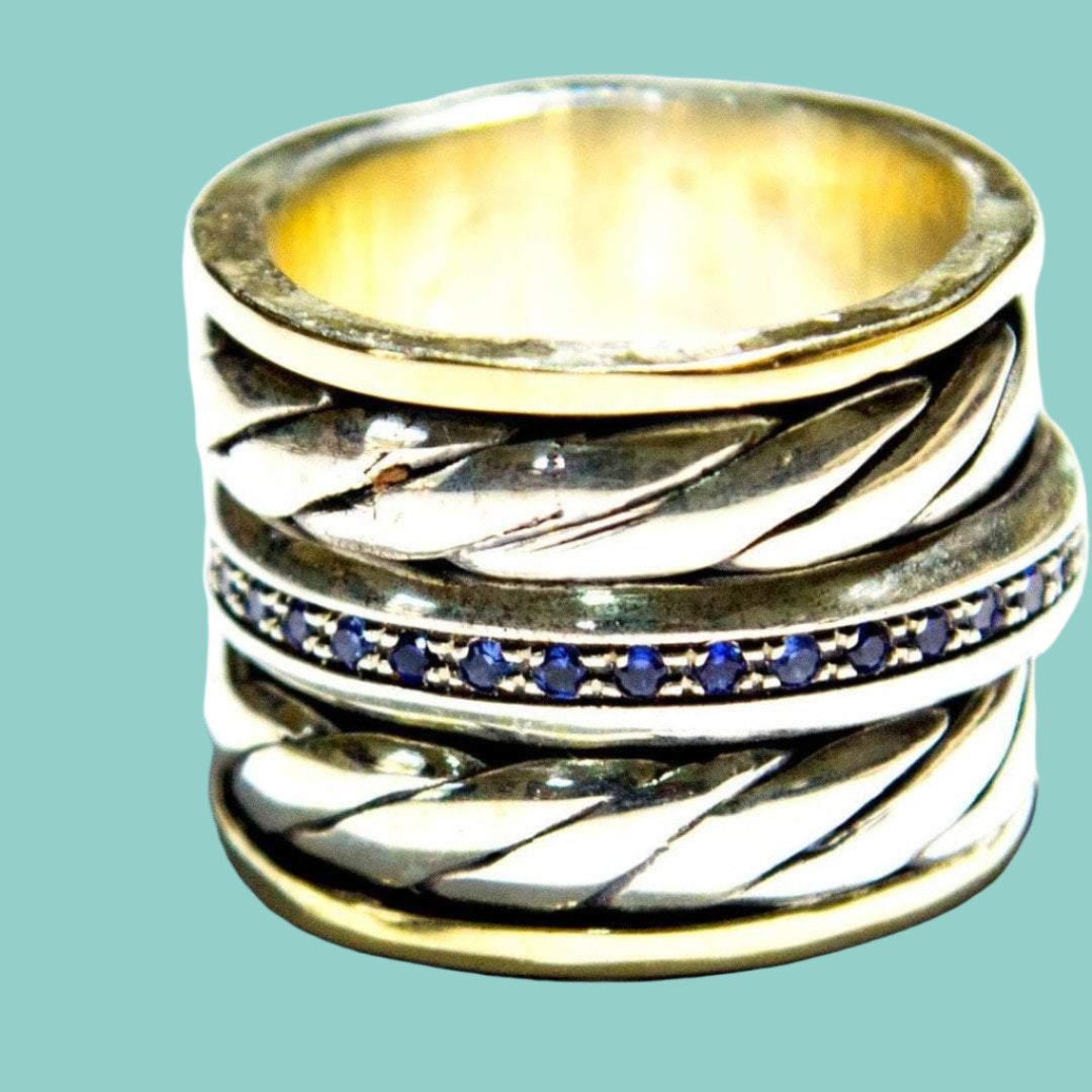 Bluenoemi Jewelry Rings Spinner ring for woman, Christmas Gift , silver 9K gold cz amethyst spinner rings