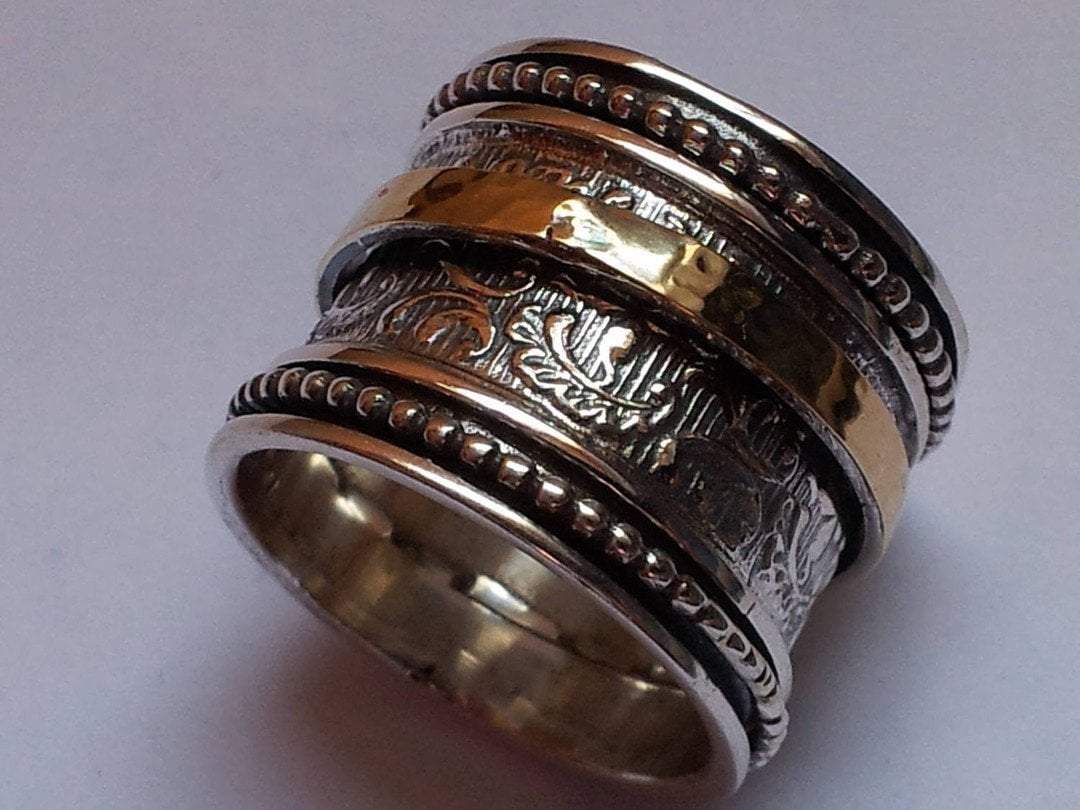 Bluenoemi Jewelry Rings Spinner ring for woman. Meditation Sterling Silver gold 9 carat. Stacking rings.
