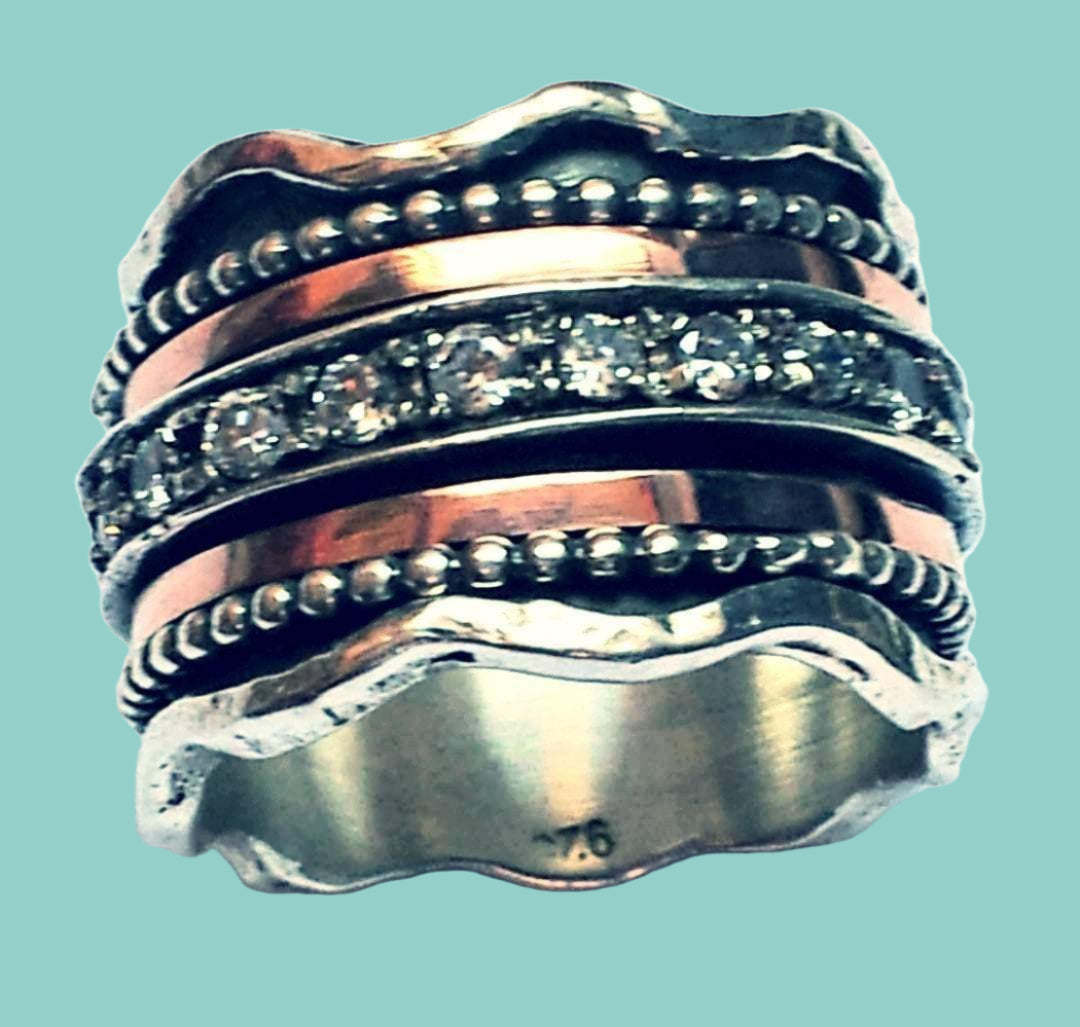 Bluenoemi Jewelry Rings Spinner ring for woman. Meditation Sterling Silver gold Stacking rings.
