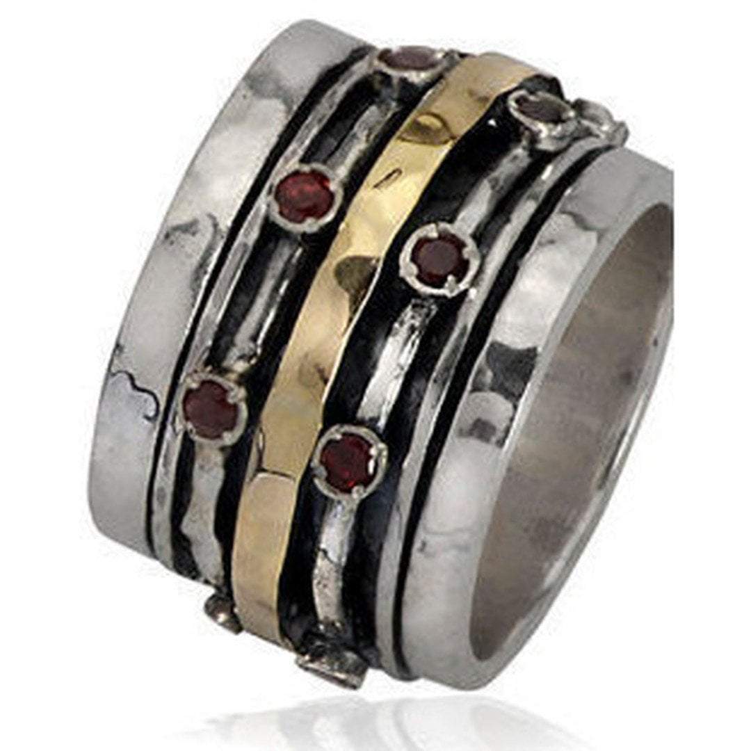 Bluenoemi Jewelry Rings Spinner Ring for woman set with garnets / silver gold 9ct / Two tones Metals Ring