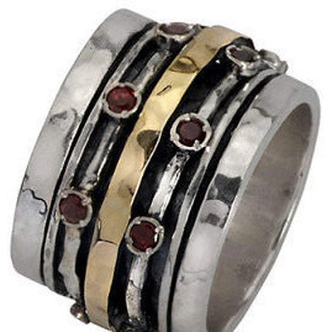 Spinner Ring for woman set with garnets / silver gold 9ct / Two tones Metals Ring - Bluenoemi