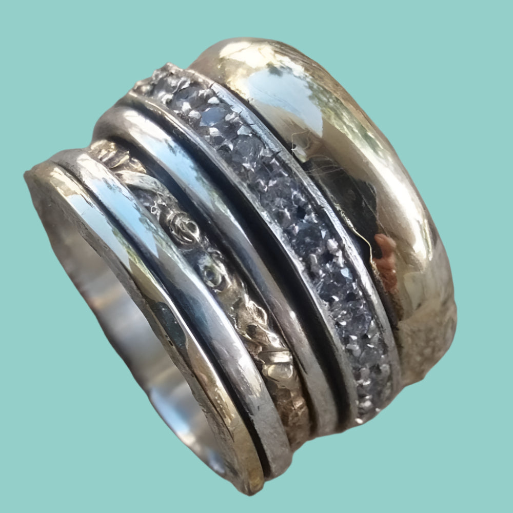 Bluenoemi Jewelry Rings Spinner Ring for Woman Sterling Silver Gold & CZ Zircons / garnets / opals.