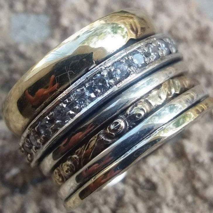 Bluenoemi Jewelry Rings Spinner Ring for Woman Sterling Silver Gold & CZ Zircons / garnets / opals.