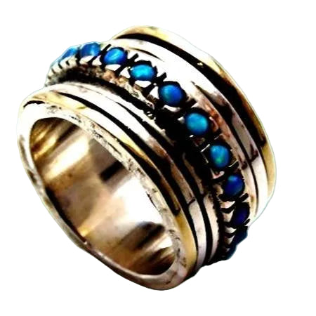 Spinner ring Israeli rings sterling silver 9 ct gold bands. Bluenoemi opals ring - Bluenoemi