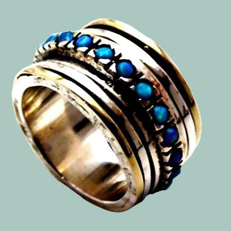 Bluenoemi Jewelry Rings Spinner ring Israeli rings sterling silver 9 ct gold bands Bluenoemi opals ring