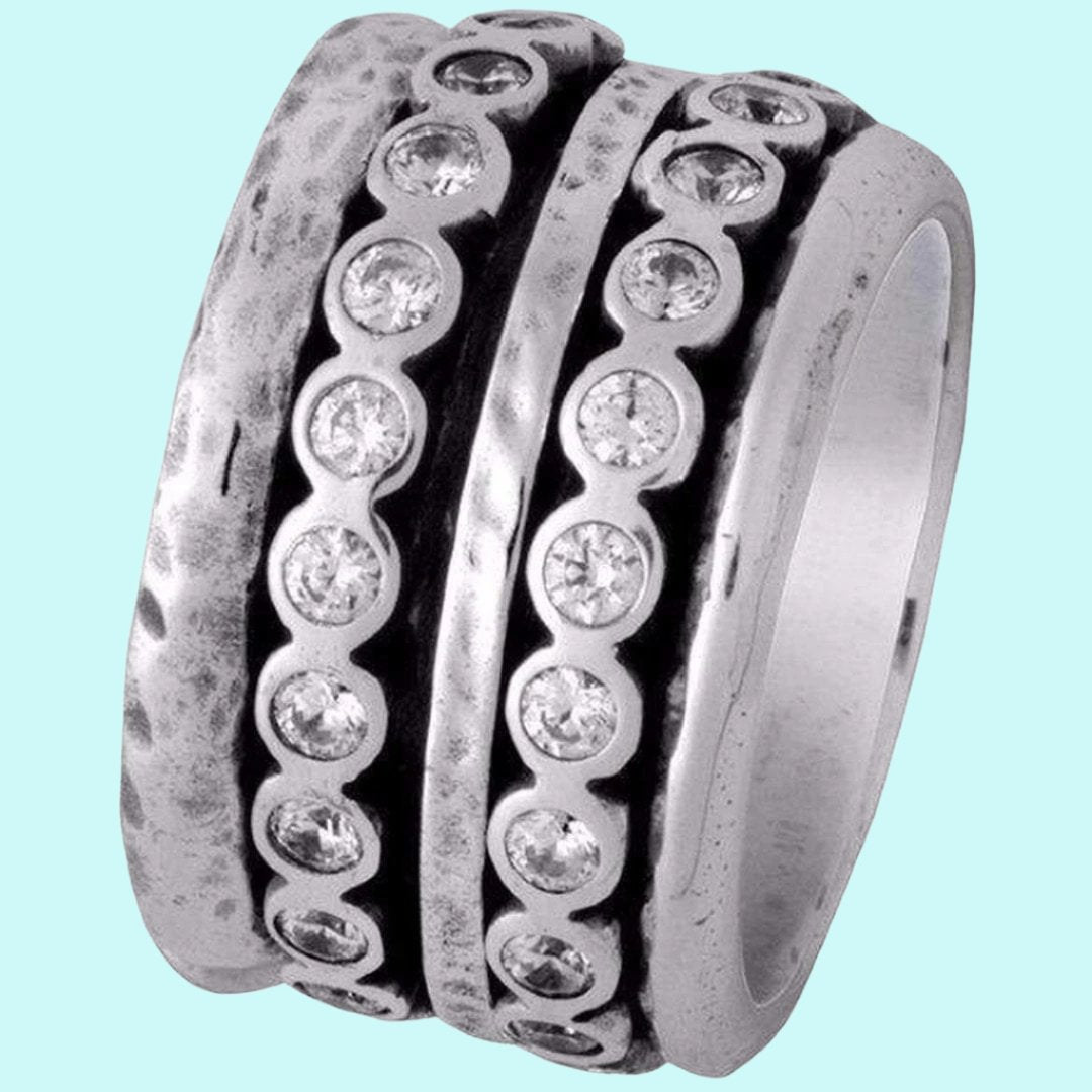 Bluenoemi Jewelry Rings Spinner Ring Jewelry. Sterling Silver Ring Set CZ zircons. Statement ring .