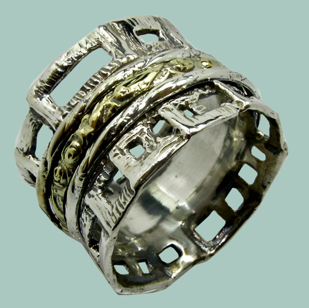Bluenoemi Jewelry Rings Spinner Ring Romantic Rings silver gold spinner rings Israeli Meditation rings for Man