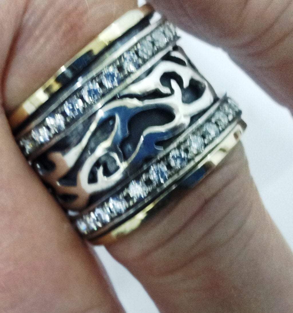 Spinner ring , silver and gold rings for woman , vintage jewelry , cz zircons rings, spinning rings - Bluenoemi