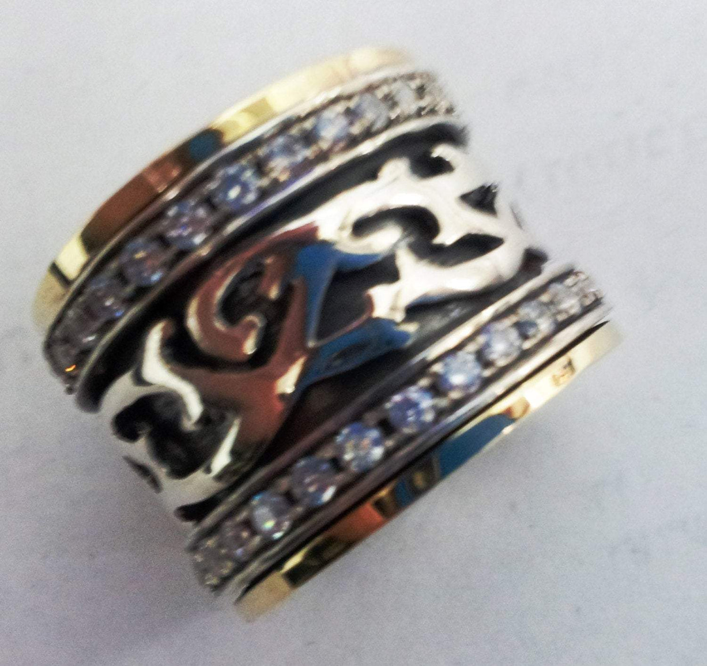 Spinner ring , silver and gold rings for woman , vintage jewelry , cz zircons rings, spinning rings - Bluenoemi