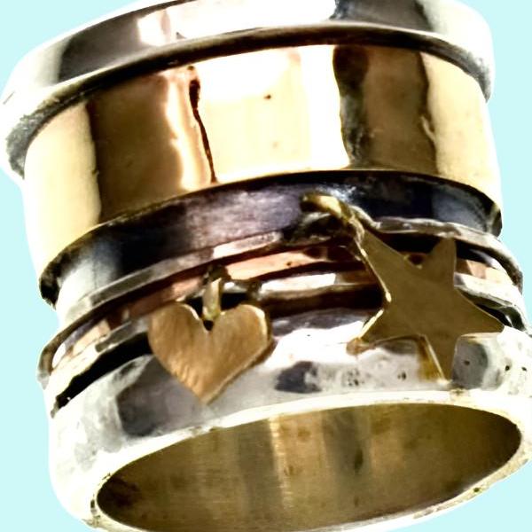 Bluenoemi Jewelry Rings Spinner ring Spinning ring silver 9k gold / spinner ring woman / Sterling Silver .925 gold/ charms