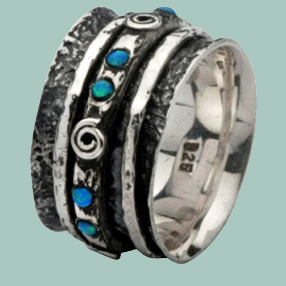 Bluenoemi Jewelry Rings Spinner rings for women Israeli opal ring, Unisex ring with blue opals.