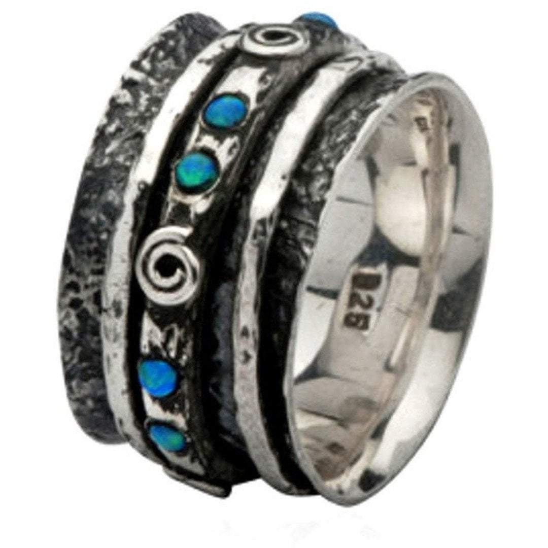 Bluenoemi Jewelry Rings Spinner rings for women Israeli opal ring, Unisex ring with blue opals.