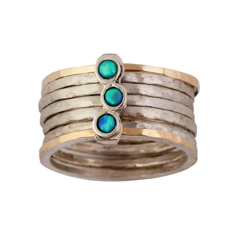 Stacking rings for woman, silver and gold blue opals rings. Israeli Handmade jewelry - Bluenoemi