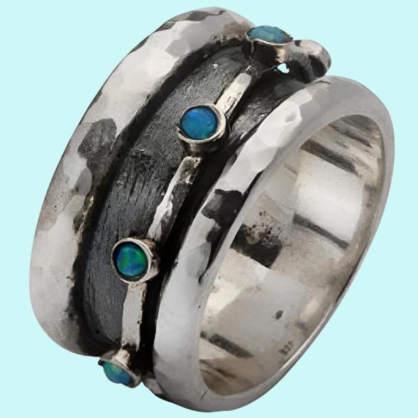 Bluenoemi Jewelry Rings Statement ring / spinner ring sterling silver cz / opal . Unisex Ring.