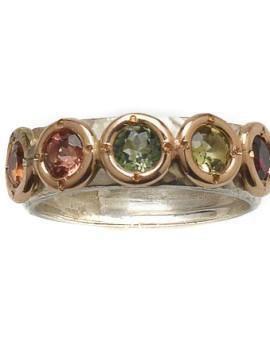 Bluenoemi Jewelry Rings Sterling Silver and 9 carats Gold Designer Ring set with Tourmalines.