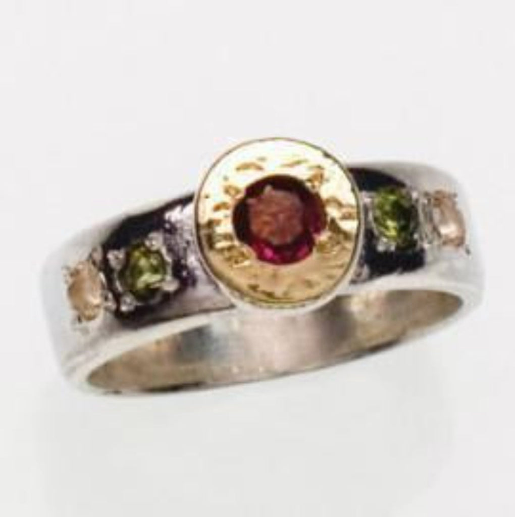 Sterling silver and gold 9 carats Ring set with a tourmaline ring for woman - Bluenoemi