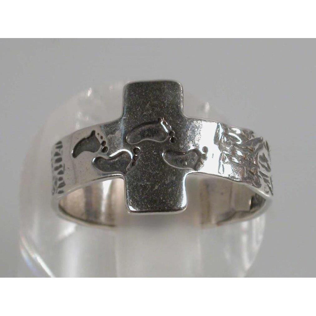 Bluenoemi Jewelry Rings Sterling Silver Cross Ring, Christian Jewelry Cross Ring, Ring with Footprints