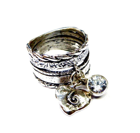 Sterling silver ring for women, Vintage inspired cz ring, sterling silver jewelry rings , heart ring israelische schmuck ringe - Bluenoemi