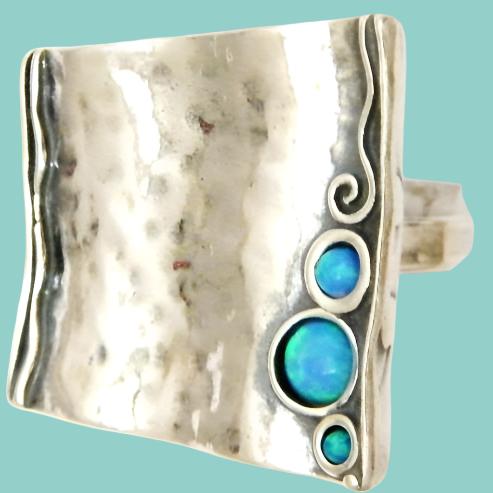 Boho Chic Beauty: Sterling Silver Hippie Ring with Blue Opal Stones - Bluenoemi