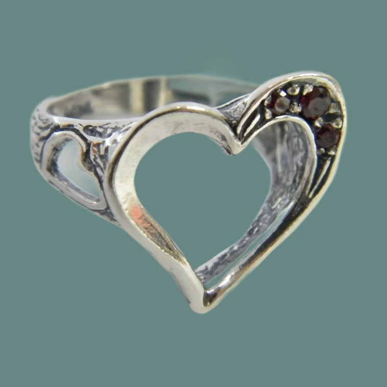 Bluenoemi Jewelry Rings Sterling silver ring , sterling silver heart ring set garnets , Bluenoemi ring, ring for woman
