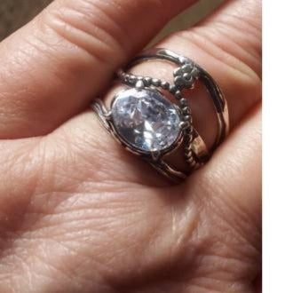 Bluenoemi Jewelry Rings Sterling silver Ring with cz zircon flower motif. Israeli designer bohemian ring