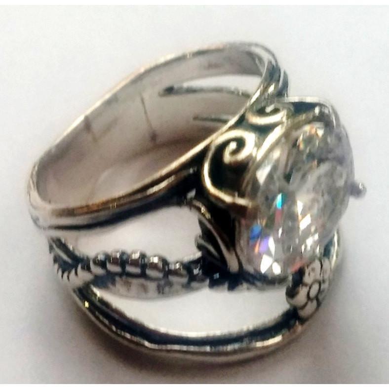 Bluenoemi Jewelry Rings Sterling silver Ring with cz zircon flower motif. Israeli designer bohemian ring