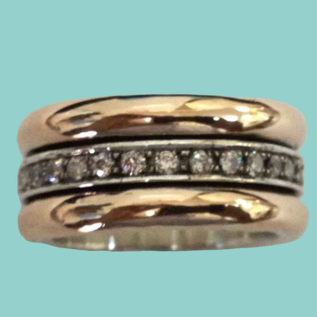 Bluenoemi Jewelry Rings Unique Rose Gold Spinner ring silver and gold for woman set with cz zircons