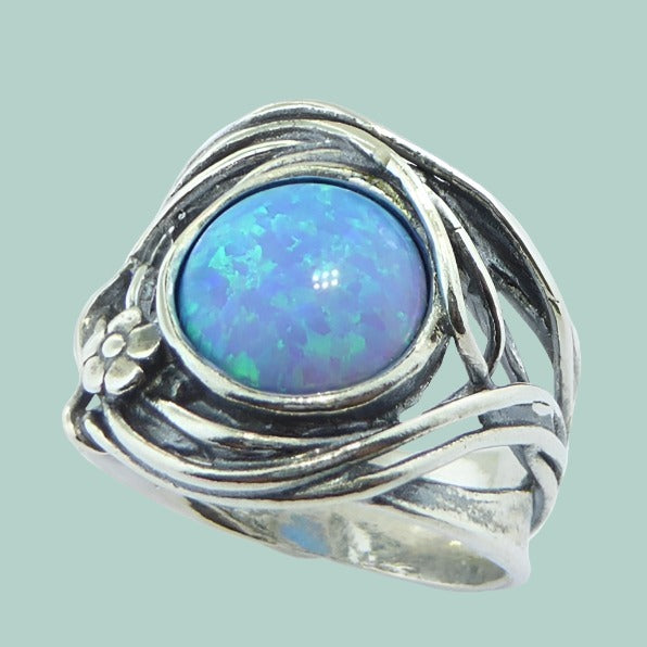 Bluenoemi Bague Opale Bleue en Argent Sterling pour Femme