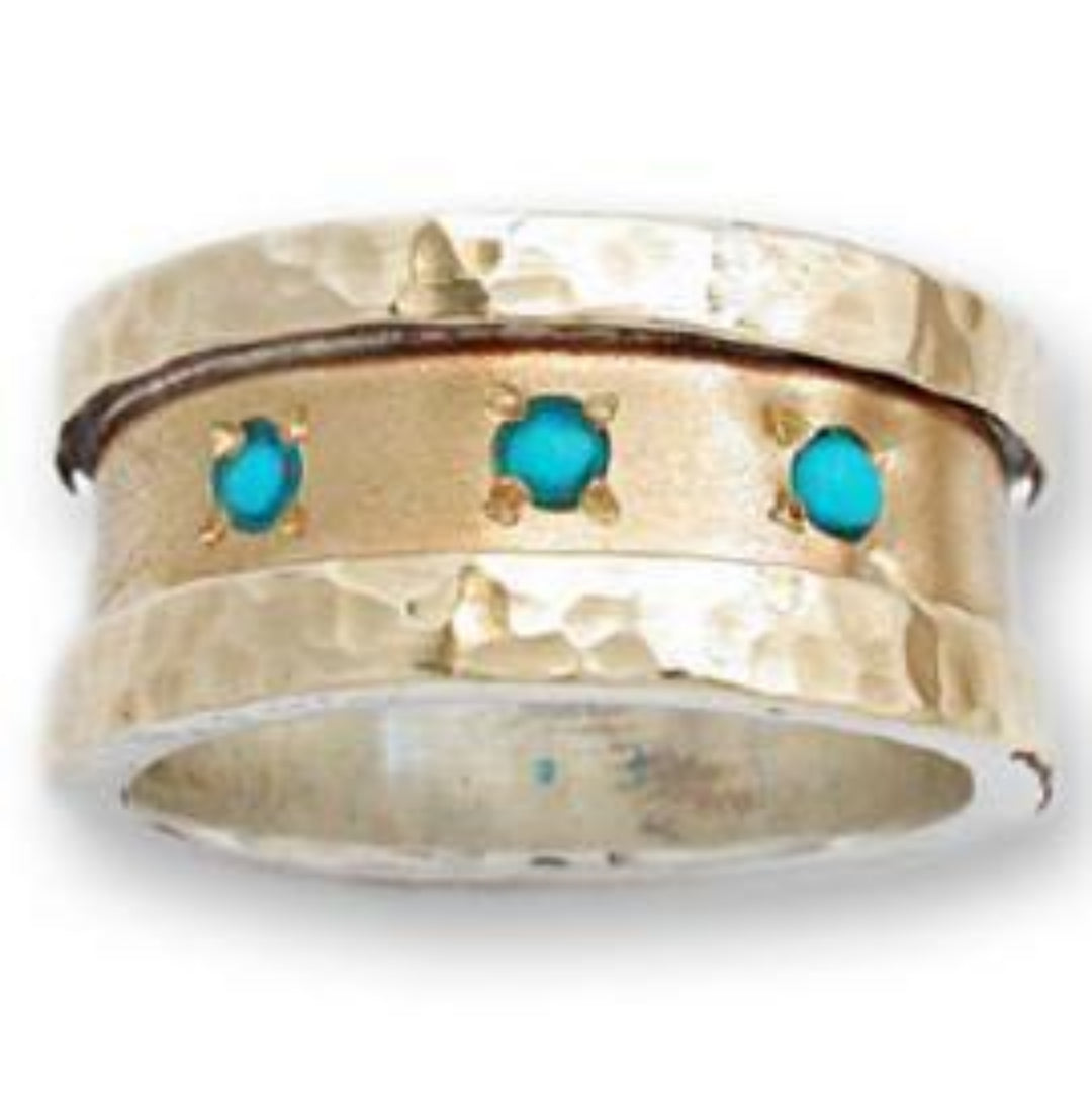 Chic Ring for woman sterling silver gold 9 carats set with blue opals. - Bluenoemi