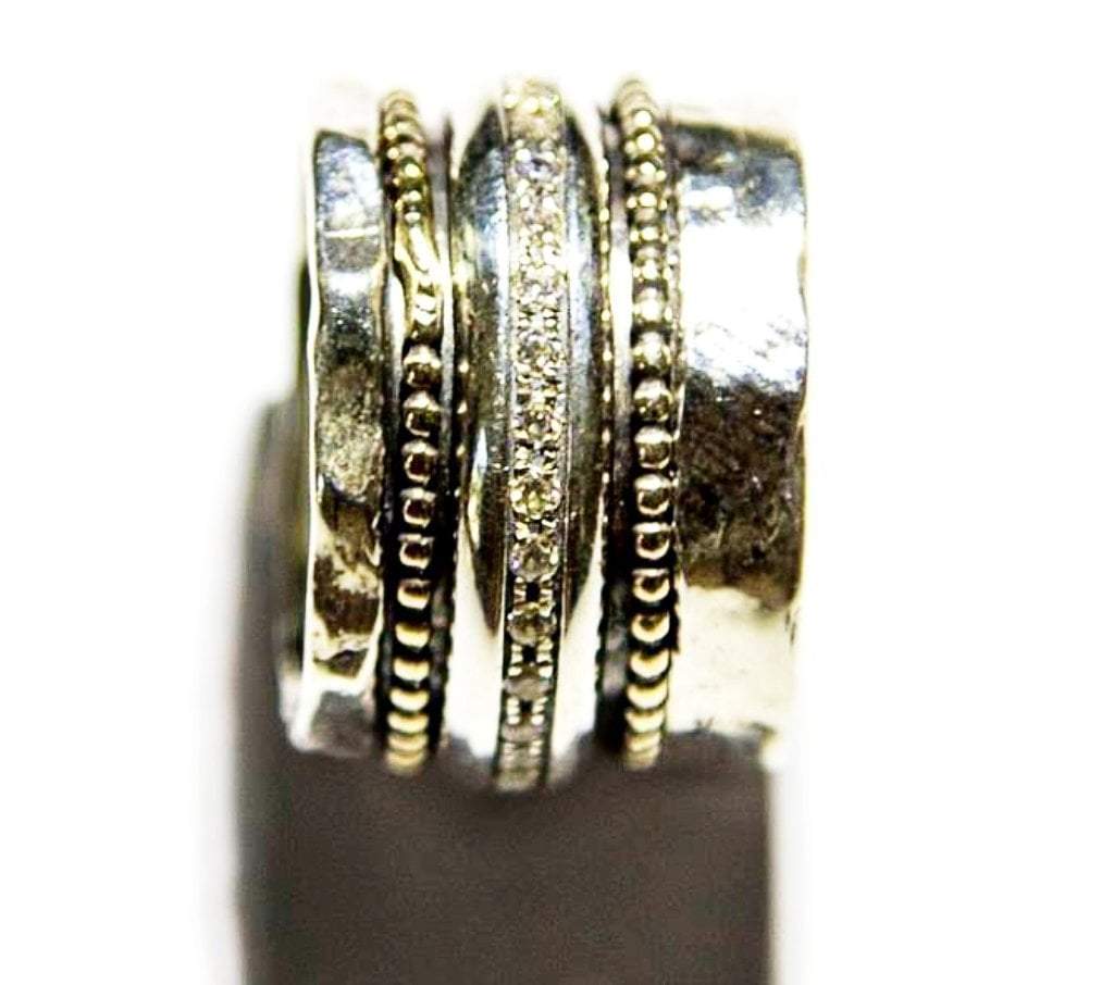 Bluenoemi Jewelry Spinner Ring Israeli Meditation Designer Jewelry Spinner Ring Sterling Silver Gold