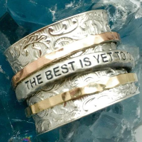 Bluenoemi Israeli Spinner Ring Silver Gold Afirmation Rings "The best is yet to come" - Bluenoemi