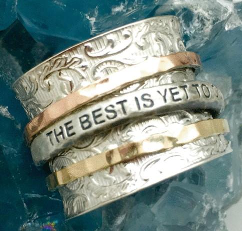Bluenoemi Jewelry Spinner Rings Bluenoemi israeli jewelry Personalized Spinner Ring Silver Gold Quote Poesy "The best is yet to come"