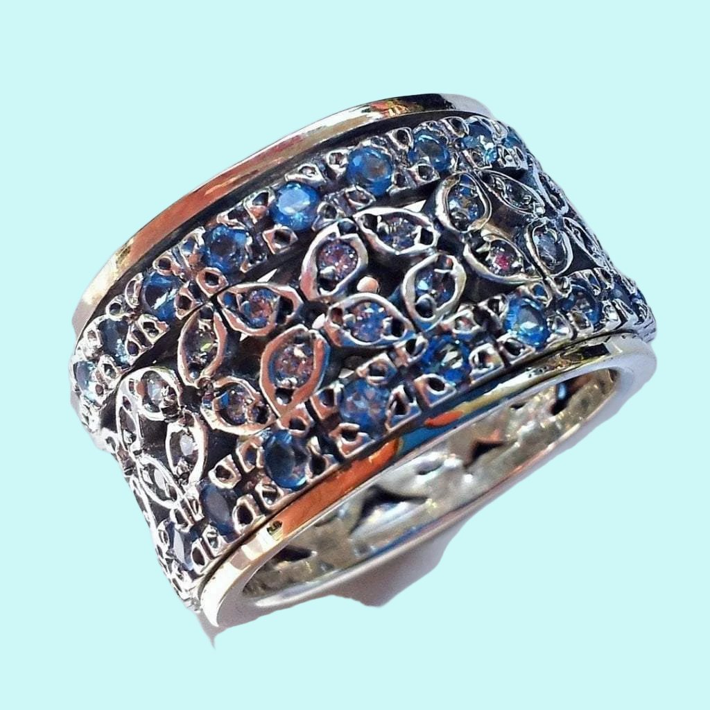Bluenoemi Jewelry Spinner Rings Bluenoemi SER009 Spinner Ring, Silver Gold Ring for Woman, Artistic Zircons ring
